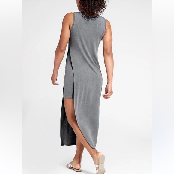 Athleta Gaia Layered Maxi Dress Heather Gray  Side Slit Sleeveless - Picture 2 of 7